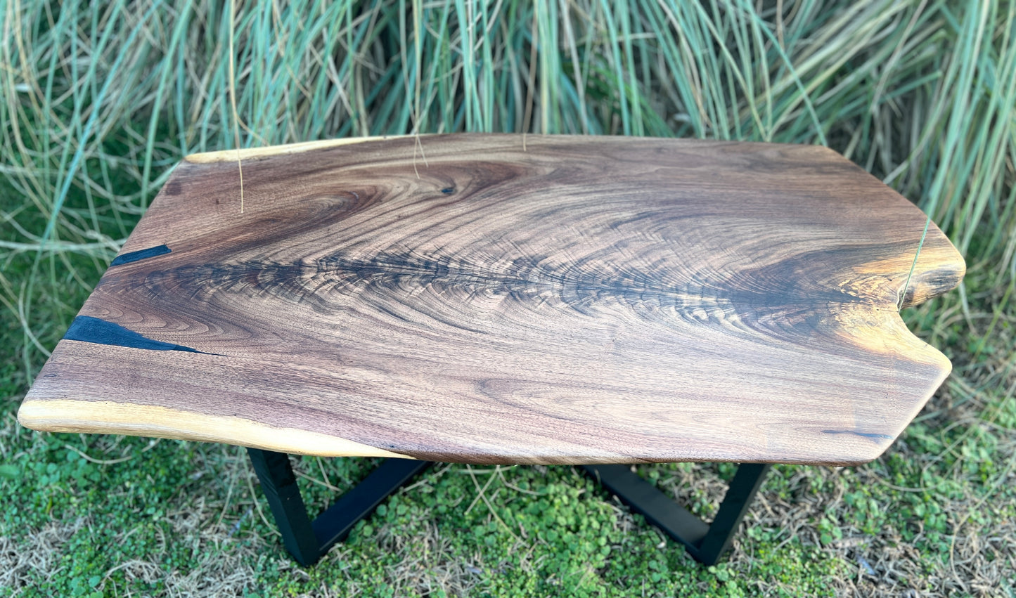 Live edge walnut slab coffee table
